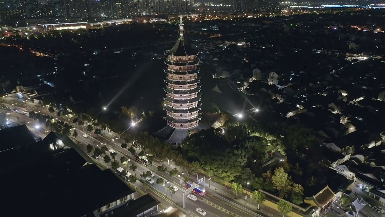 北寺塔,苏州,北塔报恩寺,夜景视频素材