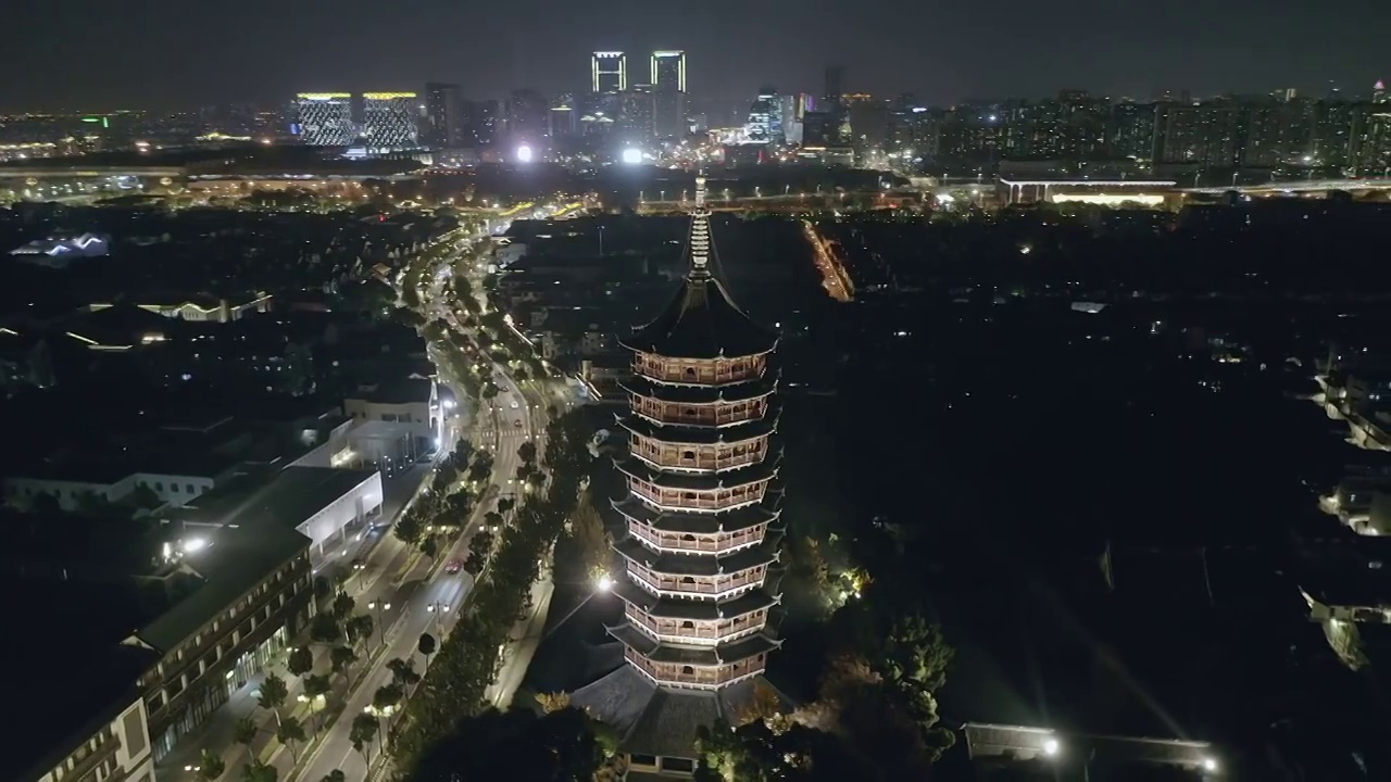 北寺塔,苏州,北塔报恩寺,夜景视频素材