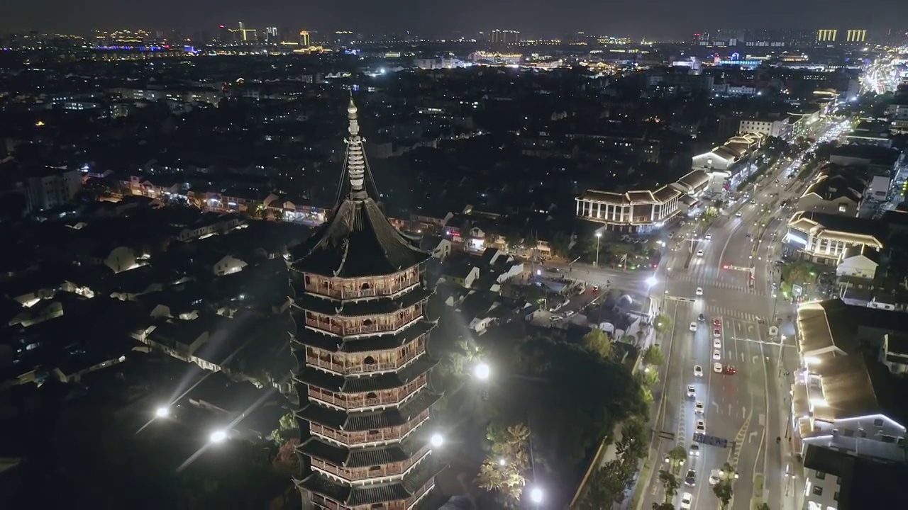 北寺塔,苏州,北塔报恩寺,夜景视频素材