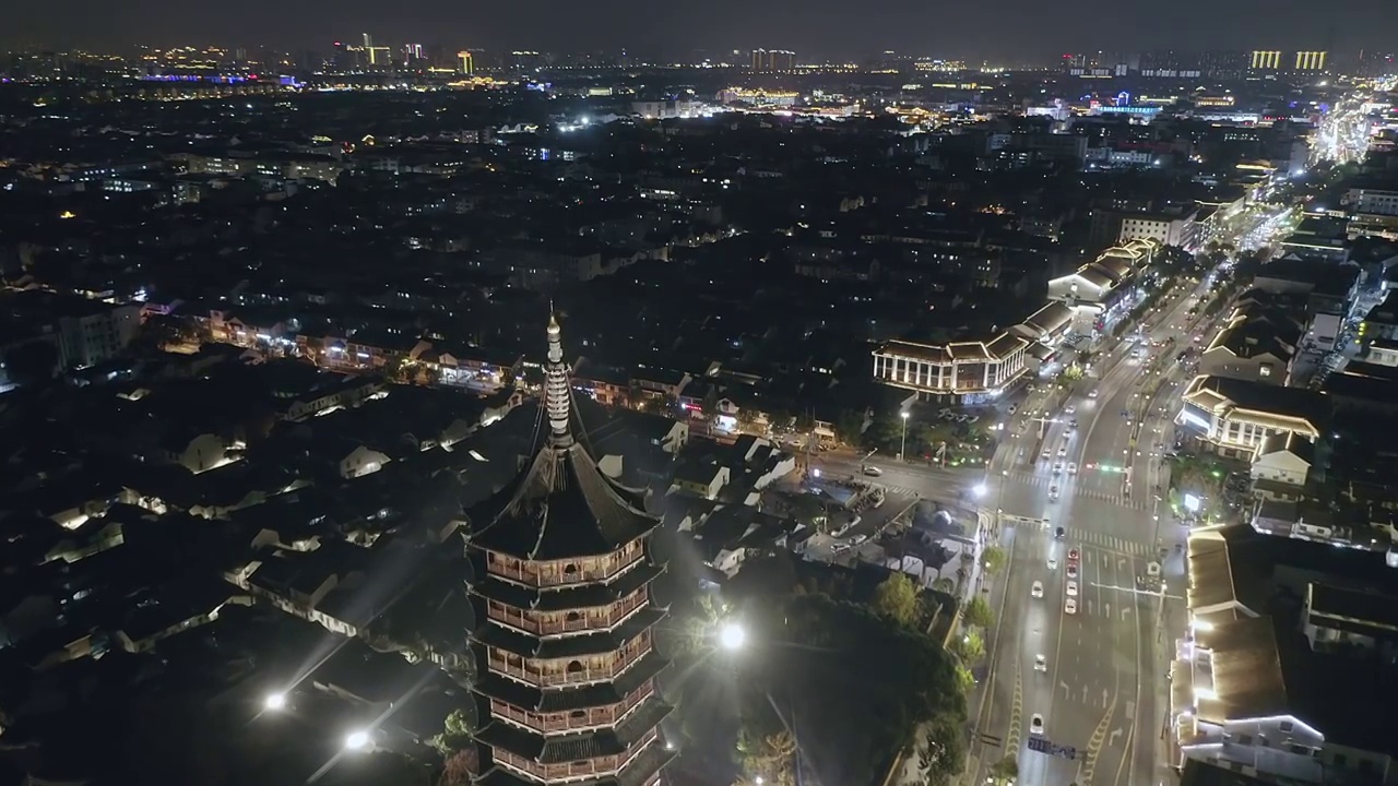 北寺塔,苏州,北塔报恩寺,夜景视频素材