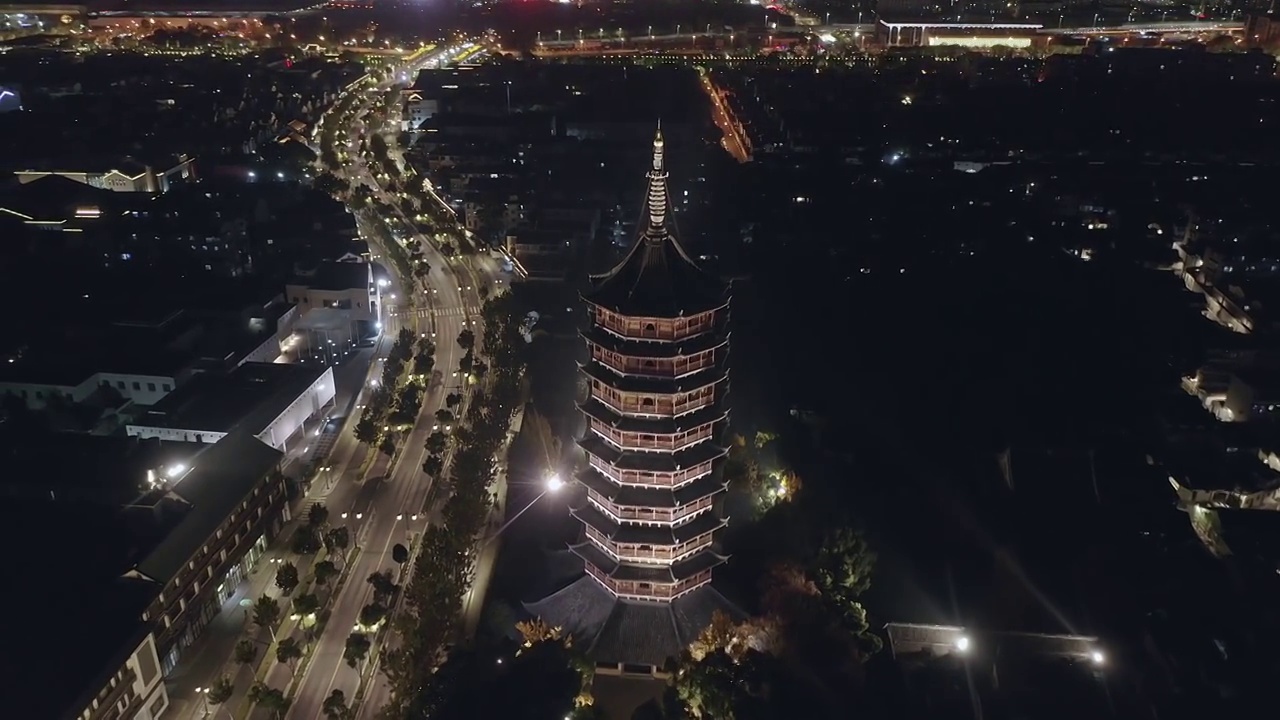 北寺塔,苏州,北塔报恩寺,夜景视频素材