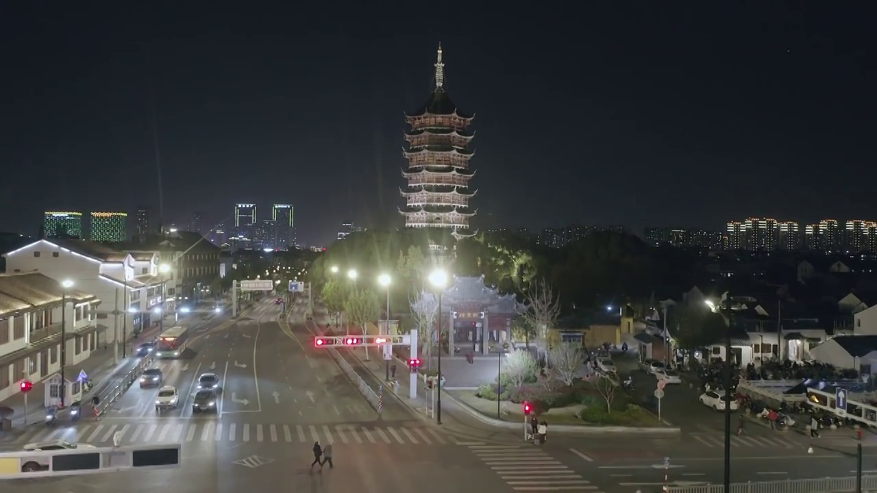 北寺塔,苏州,北塔报恩寺,夜景视频素材