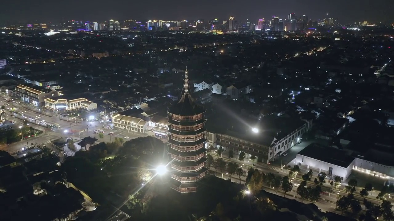 北寺塔,苏州,北塔报恩寺,夜景视频素材