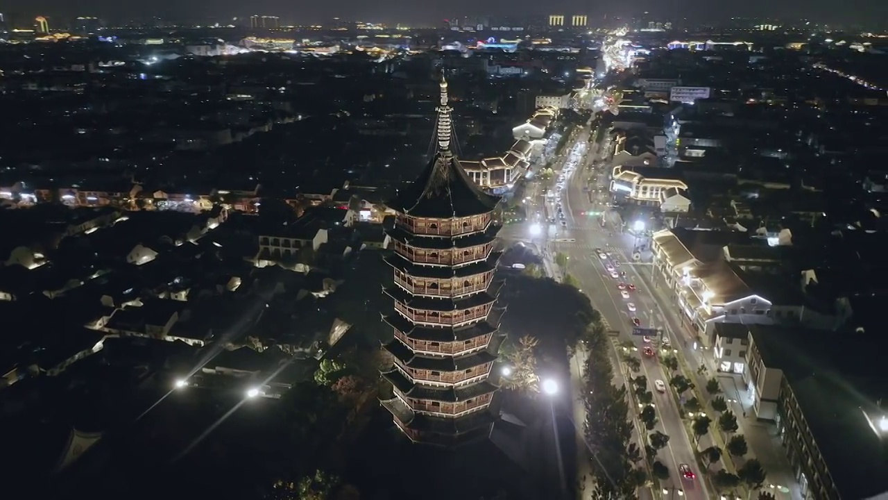 北寺塔,苏州,北塔报恩寺,夜景视频素材