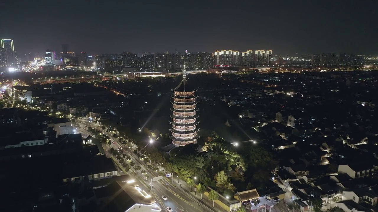 北寺塔,苏州,北塔报恩寺,夜景视频素材