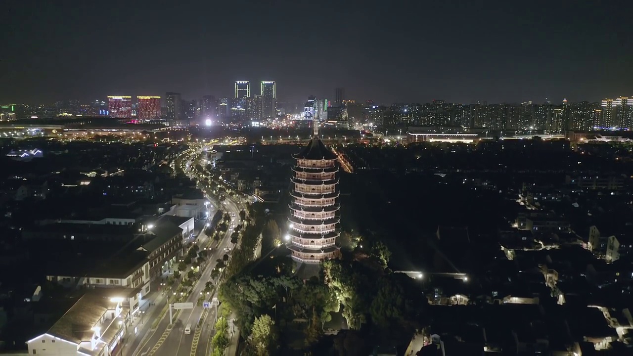 北寺塔,苏州,北塔报恩寺,夜景视频素材