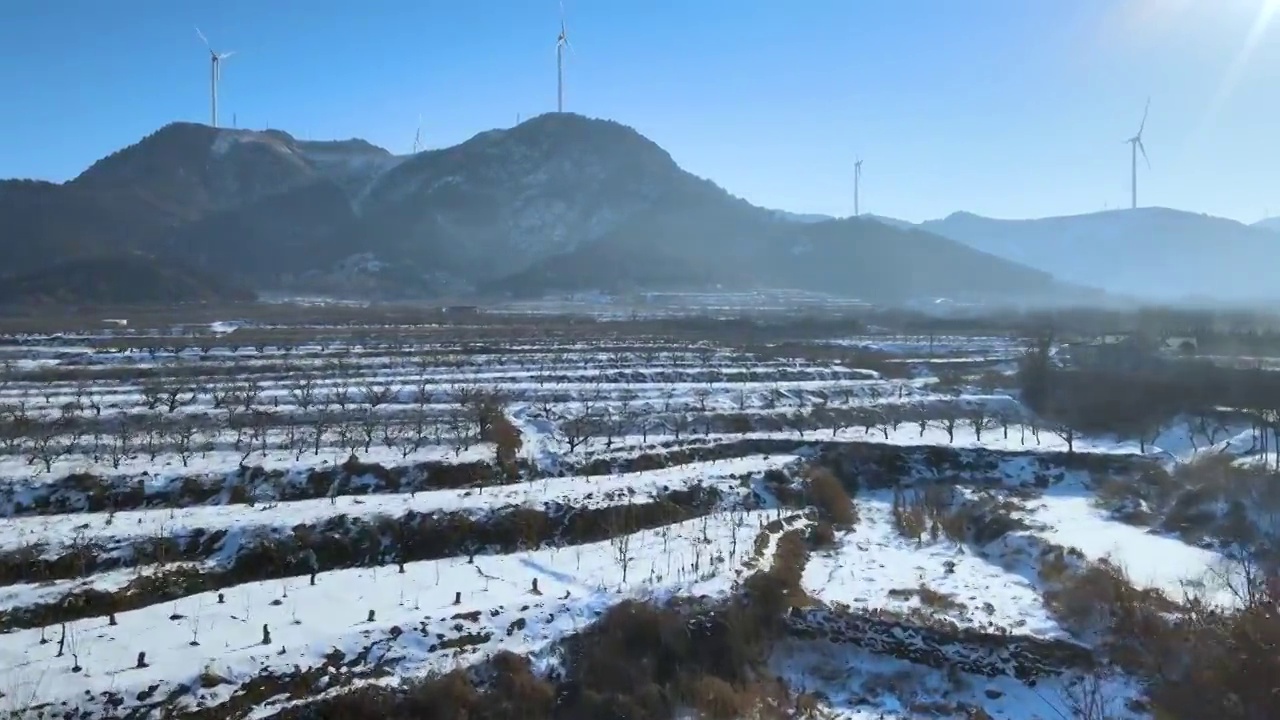 航拍雪后田野视频素材