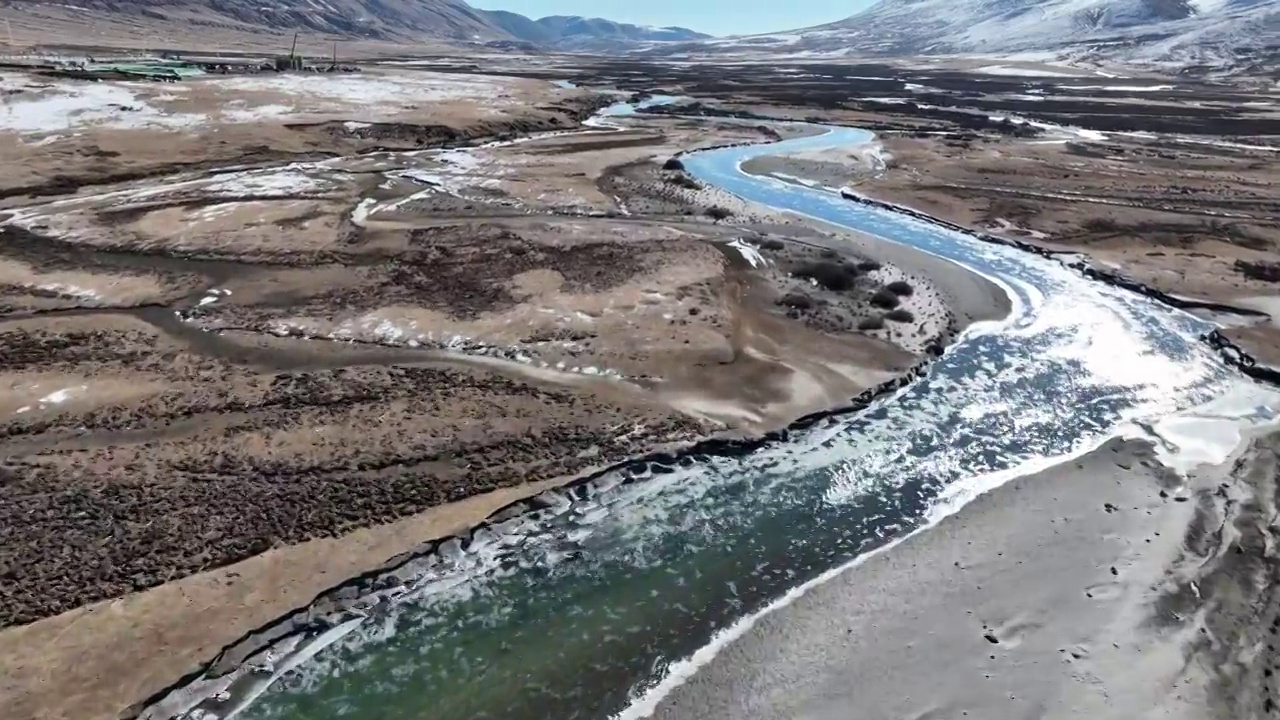 航拍四川理塘冬季草原河流景观视频素材