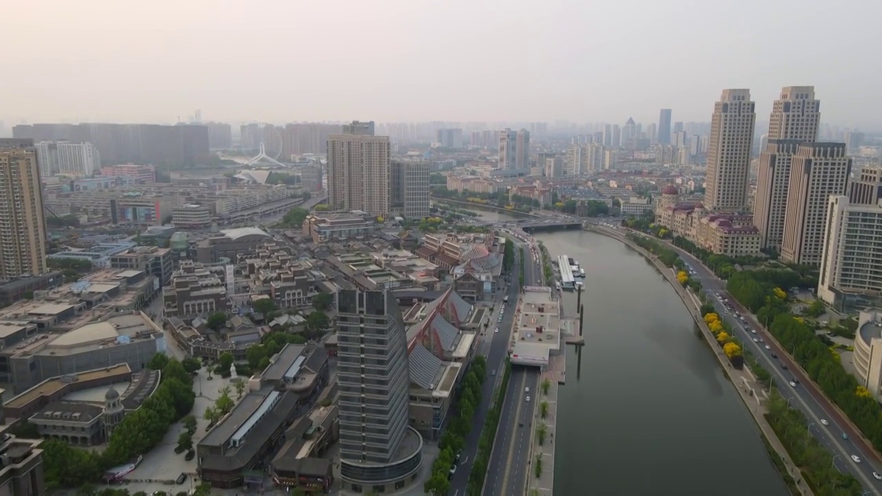 航拍天津海河沿岸城市风光视频素材