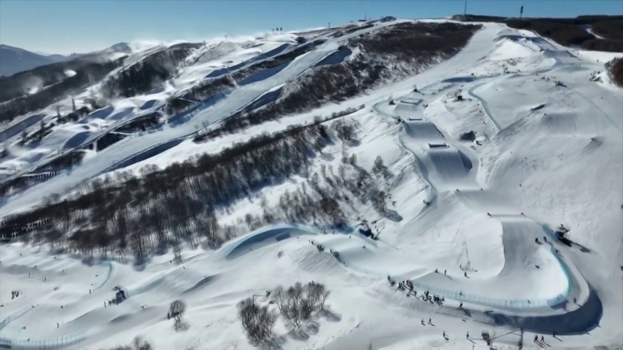 河北张家口崇礼滑雪场广角航拍（合集）视频素材