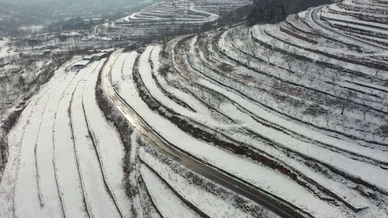 山东枣庄山亭区山村雪景视频素材