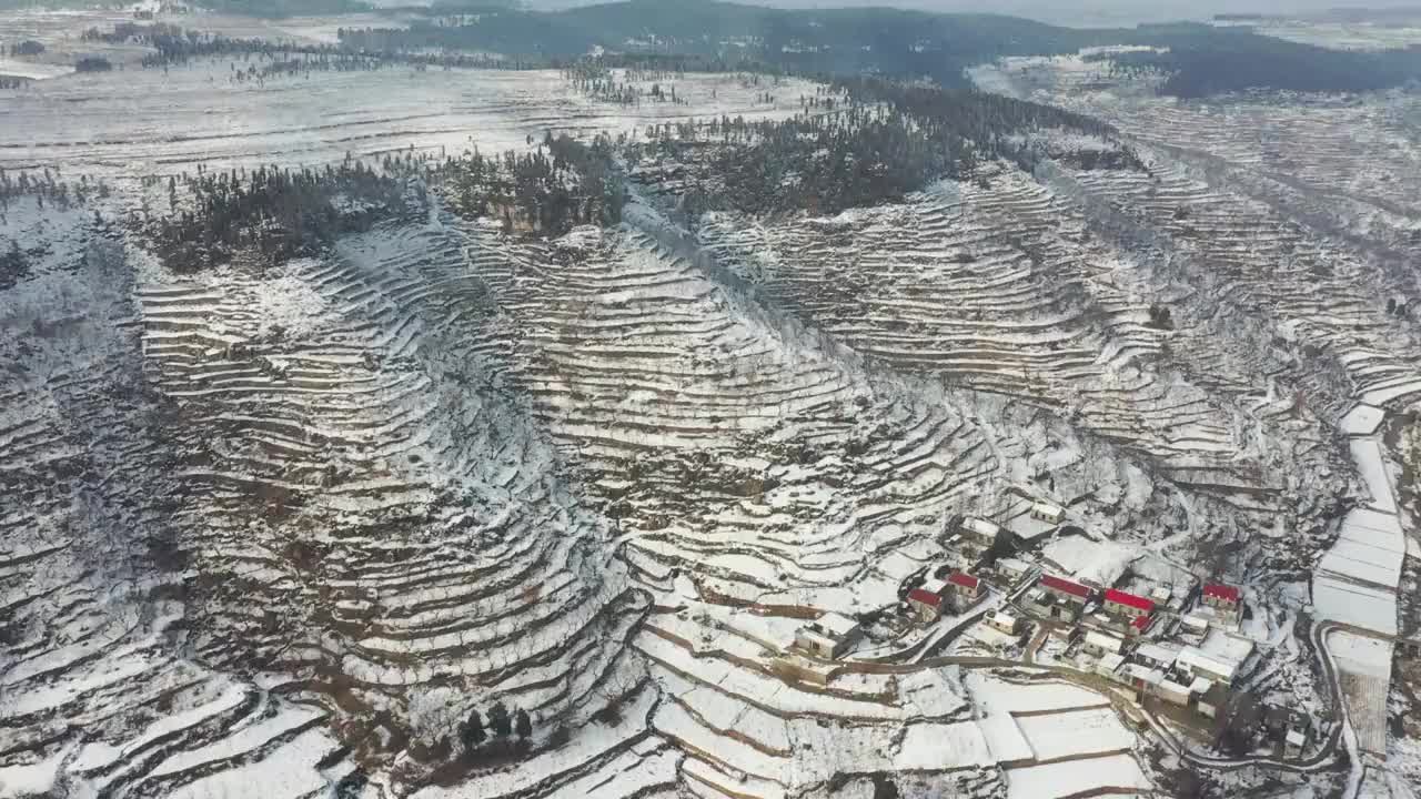 山东枣庄山亭区山村雪景视频素材