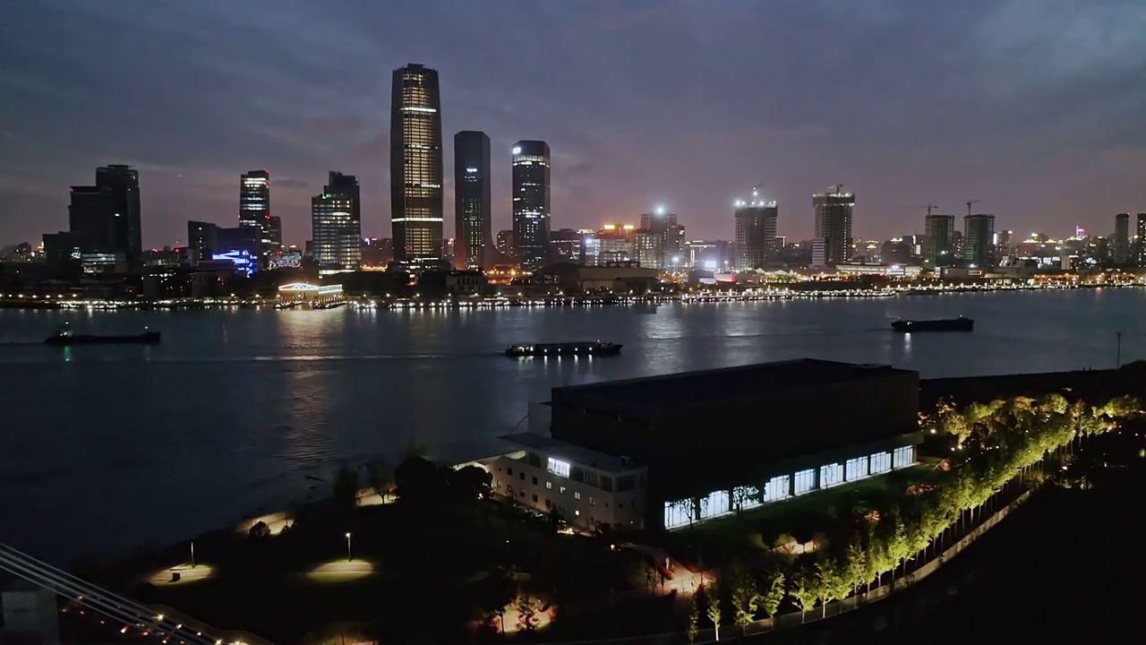 航拍上海城市建筑夜景视频素材