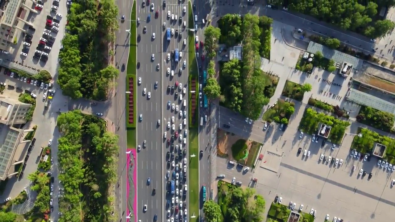 航拍济南经十路现代建筑景观视频素材