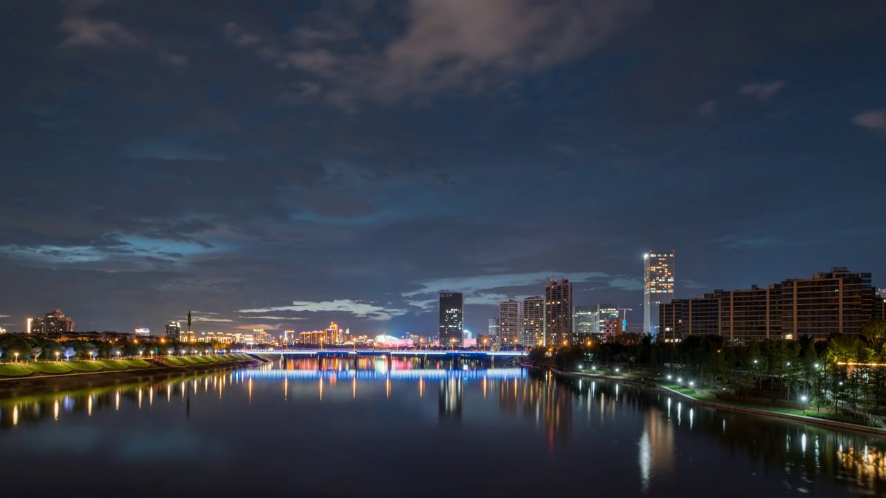 金华多湖cbd与武义江日转夜夜景延时视频视频素材