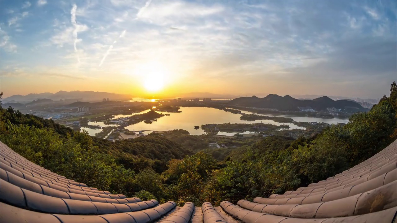 杭州萧山湘湖落日火烧日转夜延时视频素材