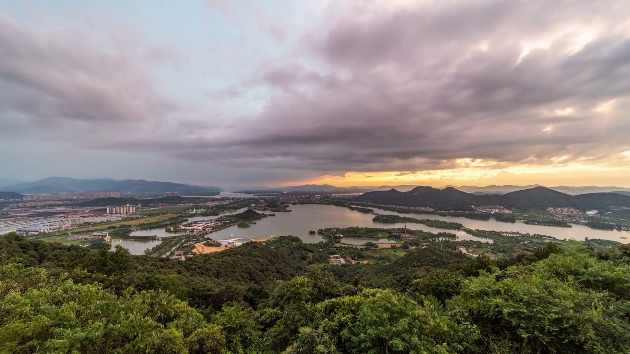 杭州萧山湘湖落日火烧日转夜延时视频素材