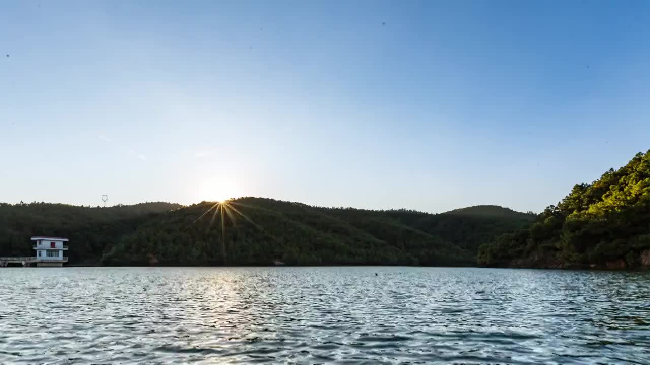 水库日落转星空视频素材