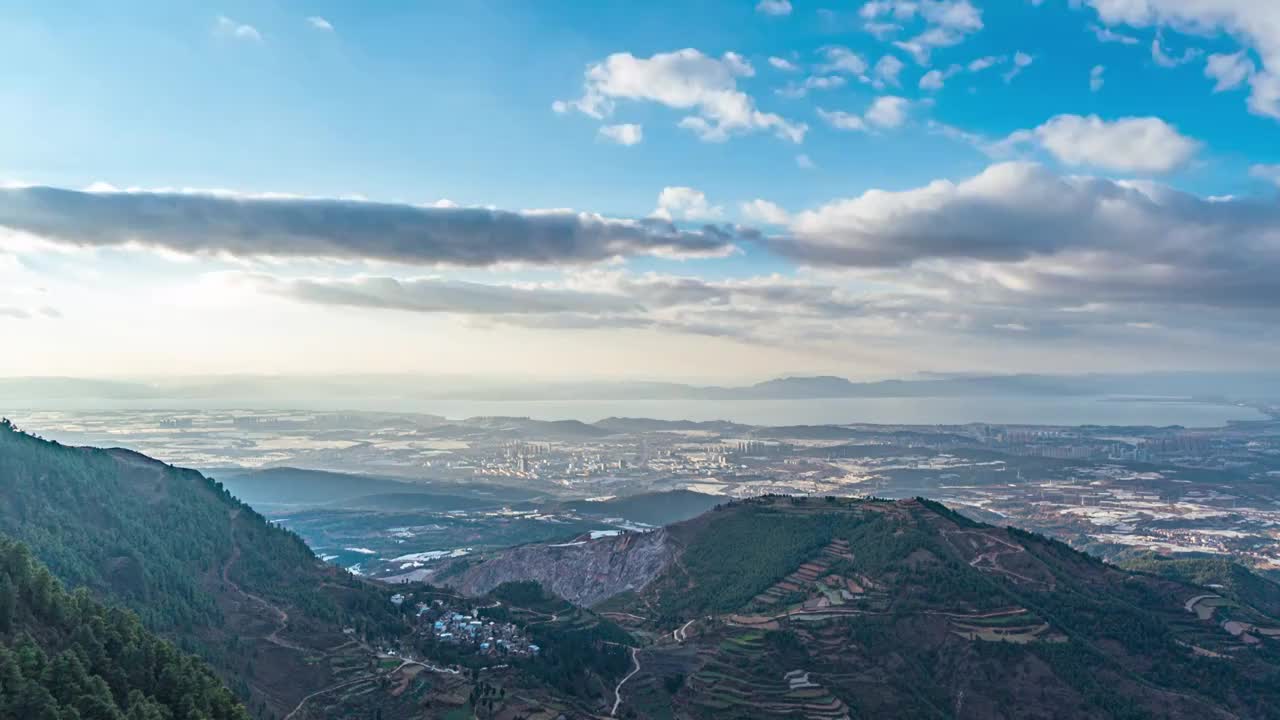 昆明梁王山顶地拍昆明城市延时视频素材