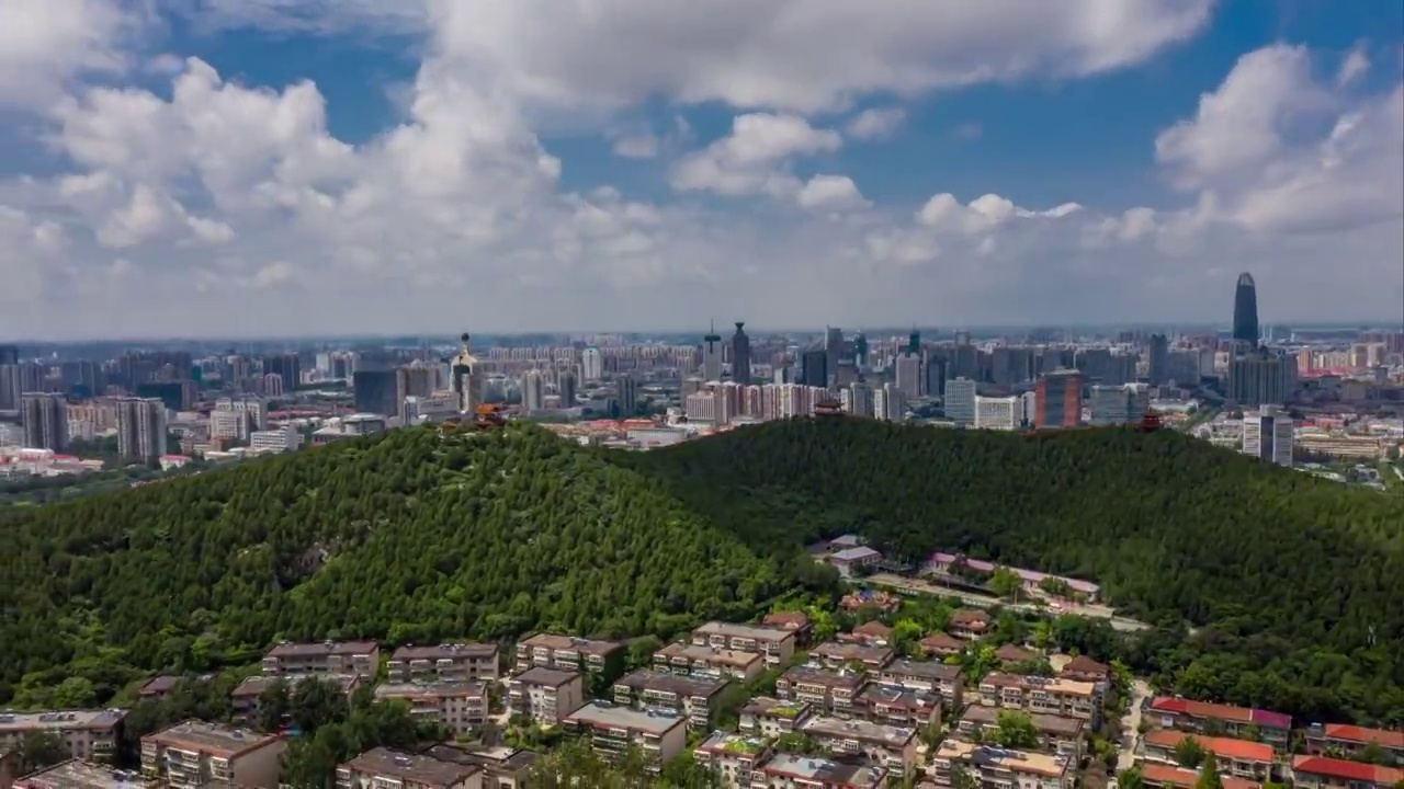 航拍山东省济南市英雄山风景区延时摄影视频下载