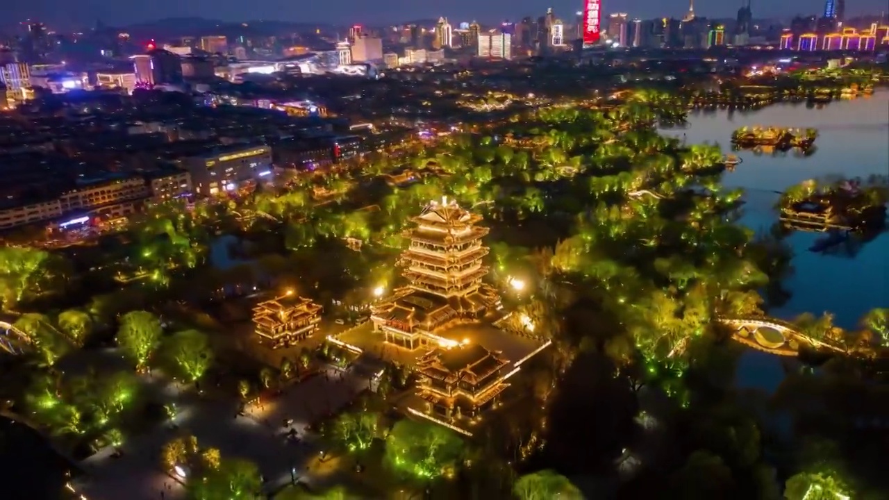 航拍济南市大明湖风景区延时摄影视频素材