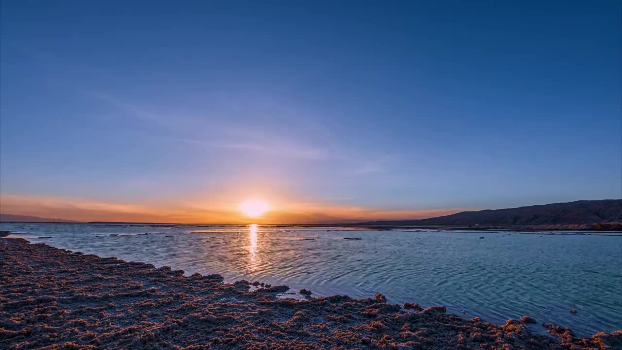 青海，盐湖，日落晚霞视频素材