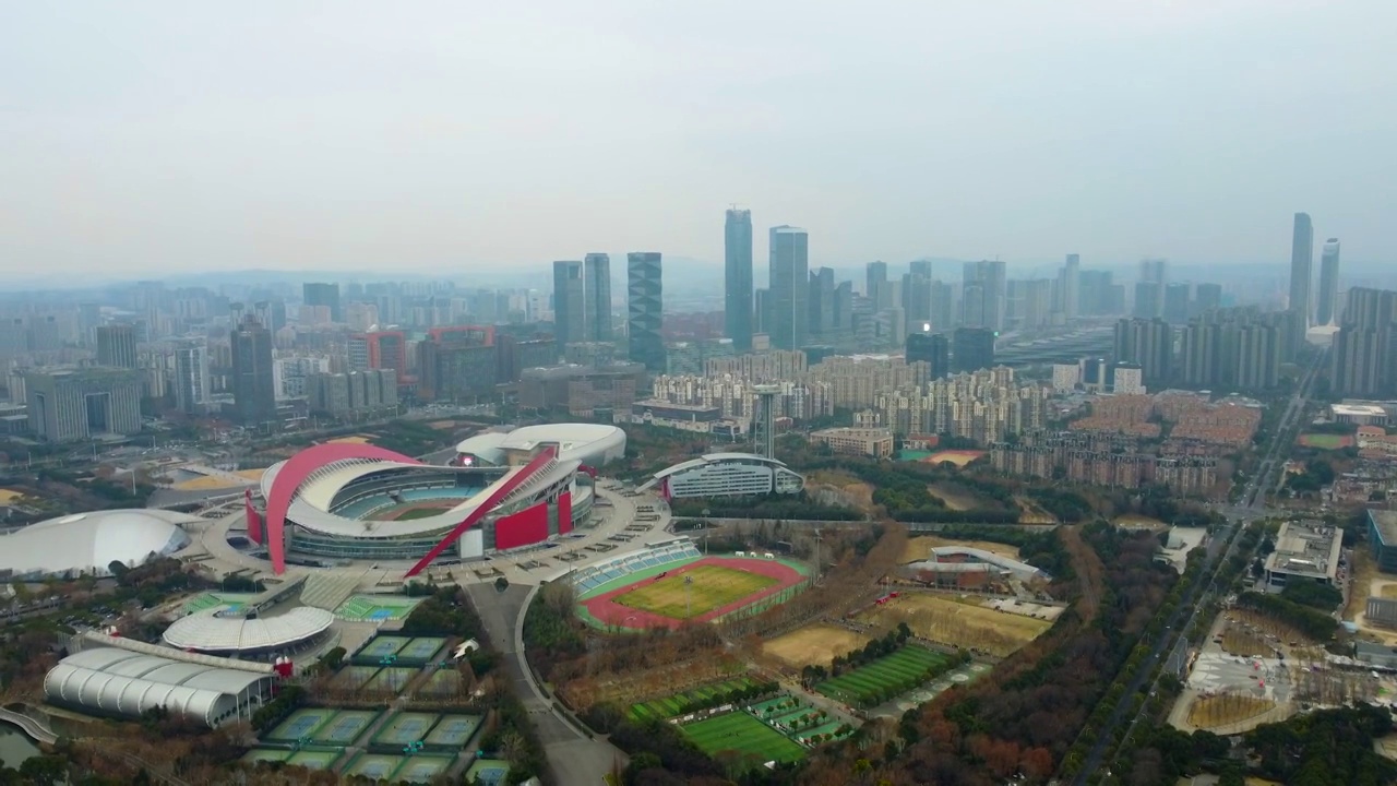 南京 奥体中心 河西CBD 江苏大剧院 金陵图书馆 梦都大街 乐山路 宋都奥体名座视频素材