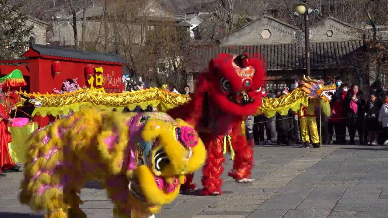 庙会新年喜庆活动舞狮视频素材