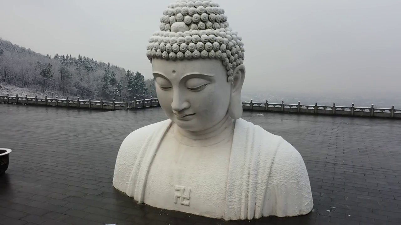 秦淮河源头，鸡鸣寺下院，南京溧水东庐观音寺的佛首雕像视频素材