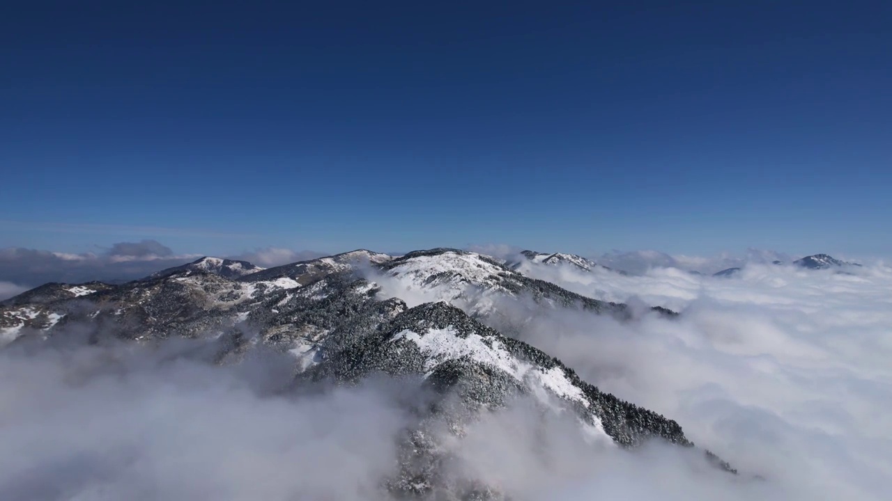 航拍冬天湖北神农架雪山云海视频素材