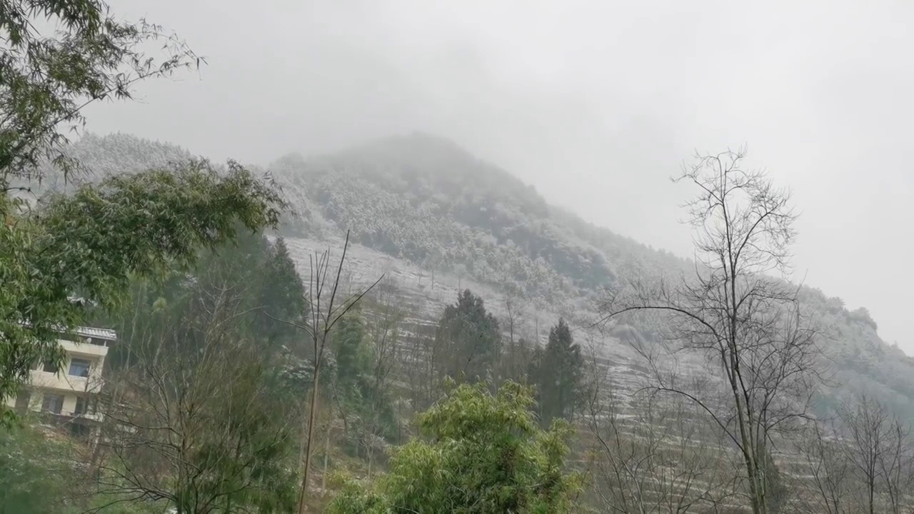 四川省广元市朝天区大滩镇山区下雪的场景视频素材