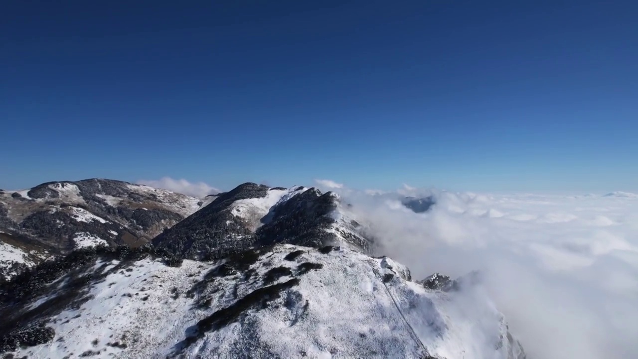 航拍湖北神农架山顶雪山与云海视频素材