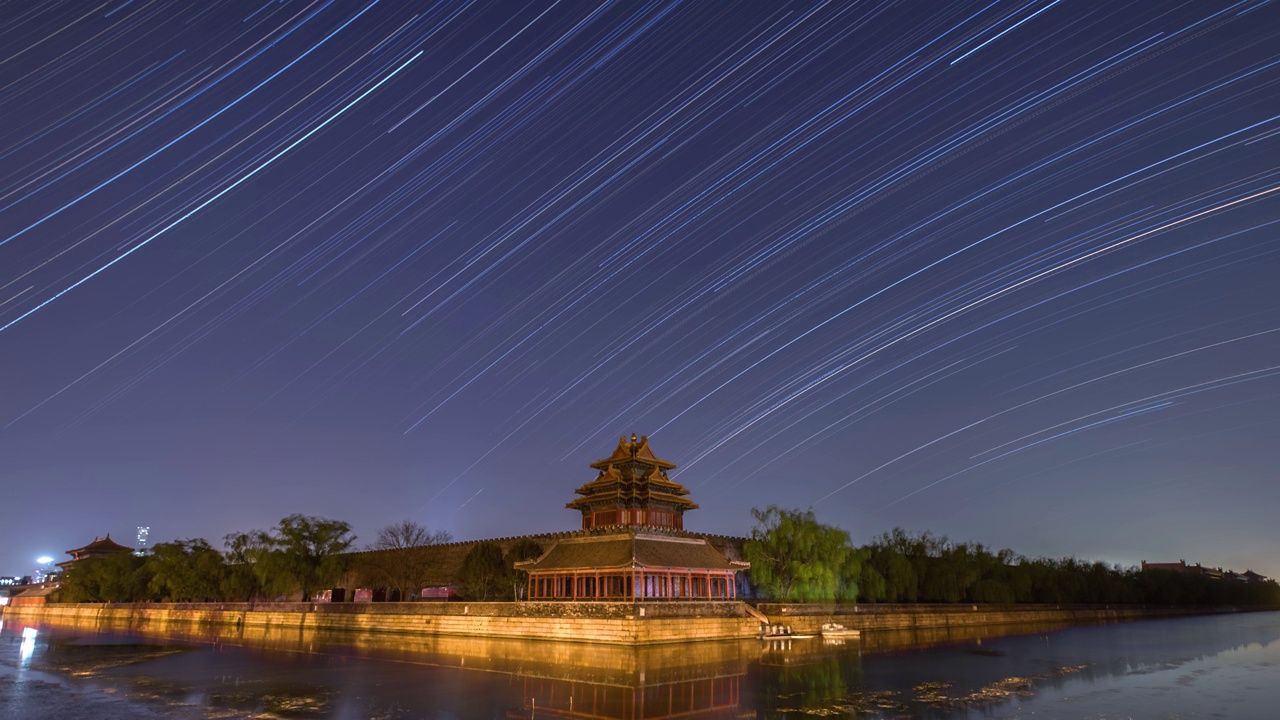 星空延时：故宫角楼星光流动视频素材