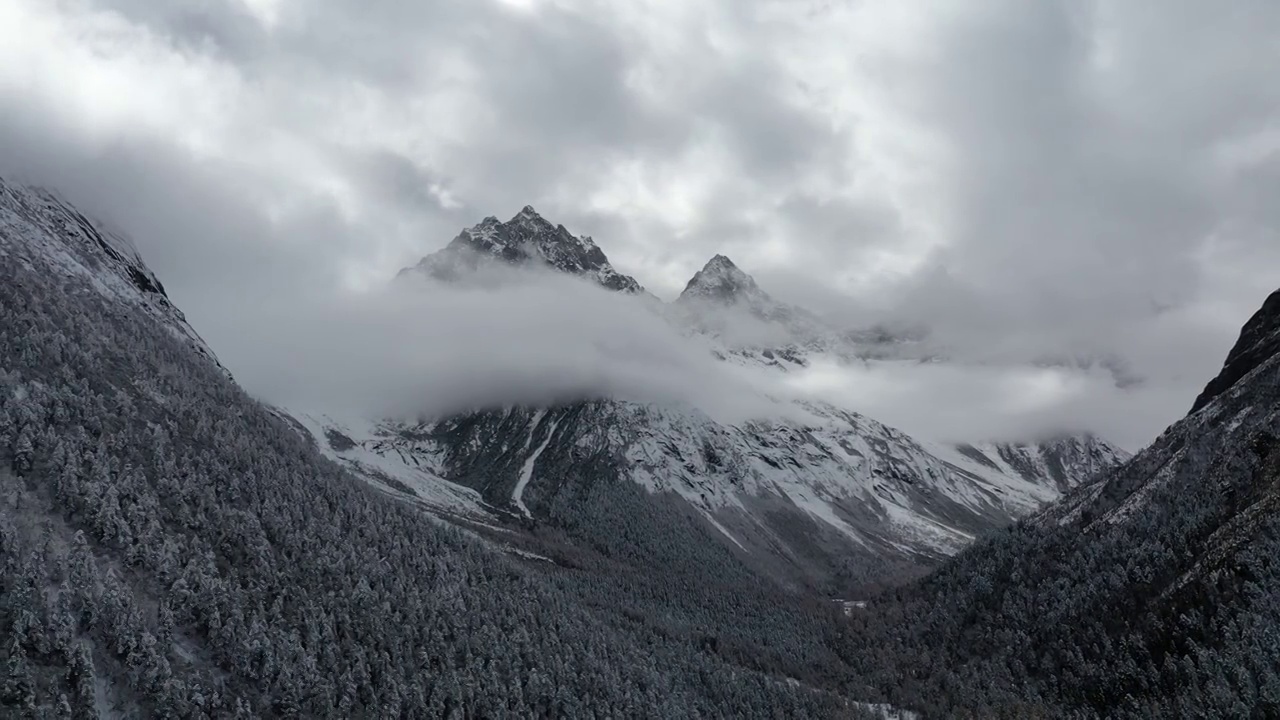 四川，毕棚沟雪景航拍俯拍视频素材