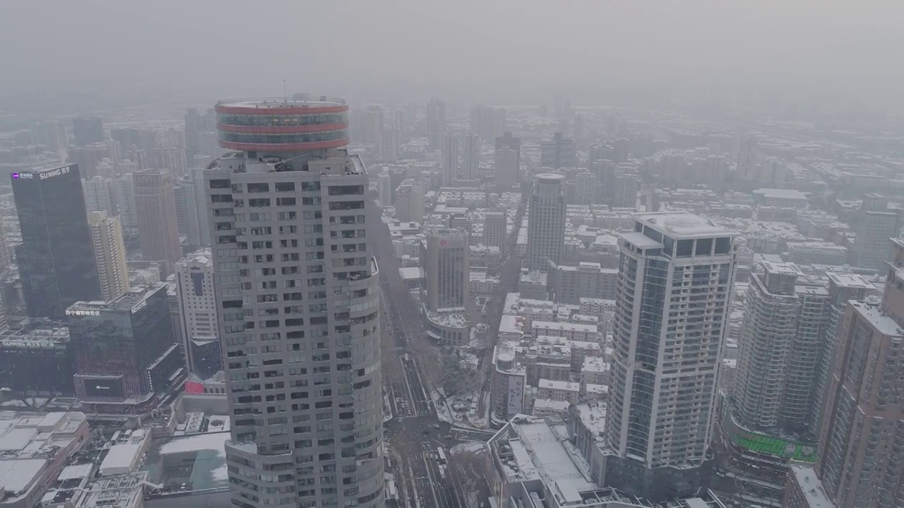 航拍南京新街口雪景视频素材