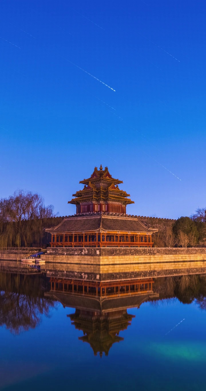 北京故宫角楼夜晚星空延时摄影视频素材