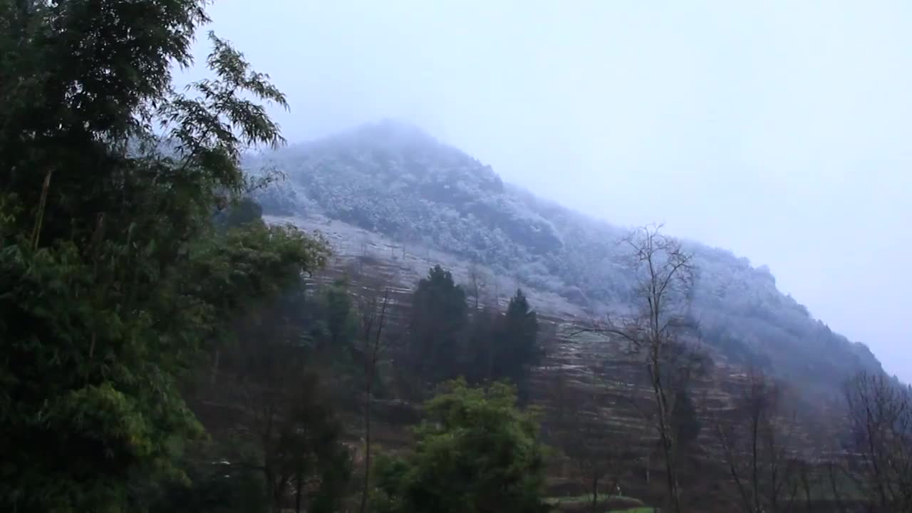 四川省广元市朝天区大滩镇敬忠村山区下雪的场景视频素材