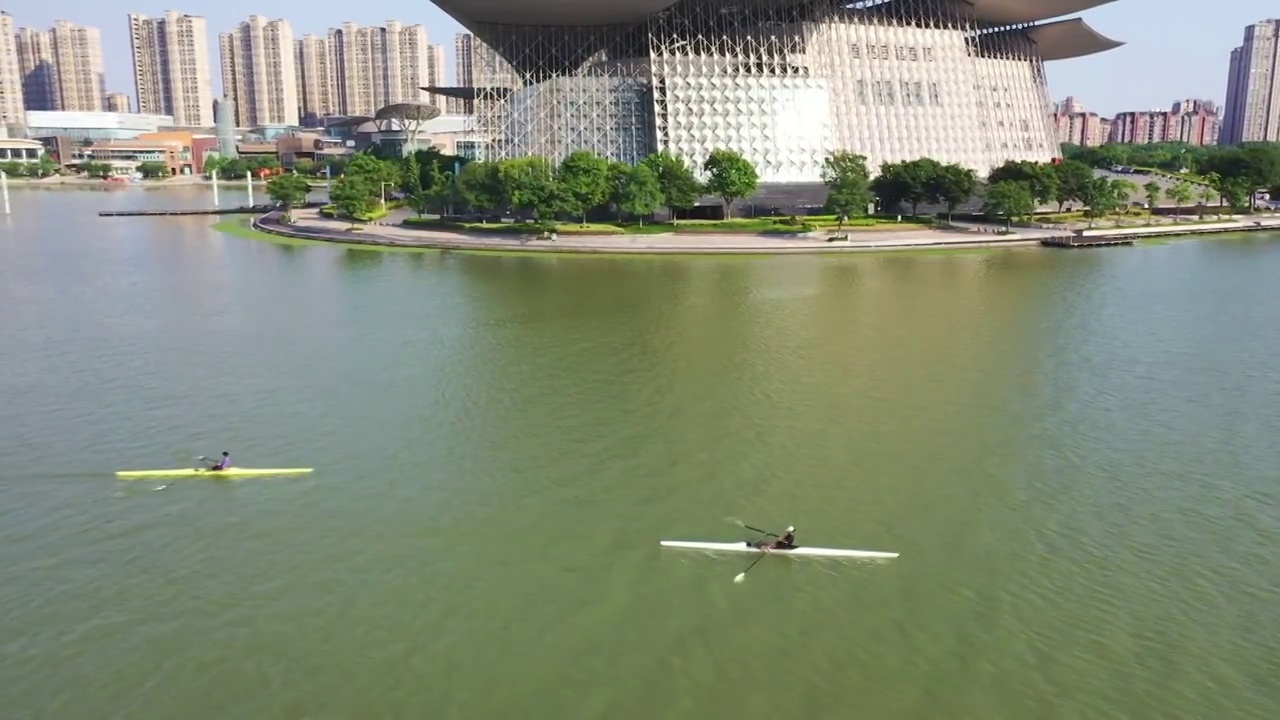 航拍江苏省无锡市蠡湖皮划艇运动视频素材