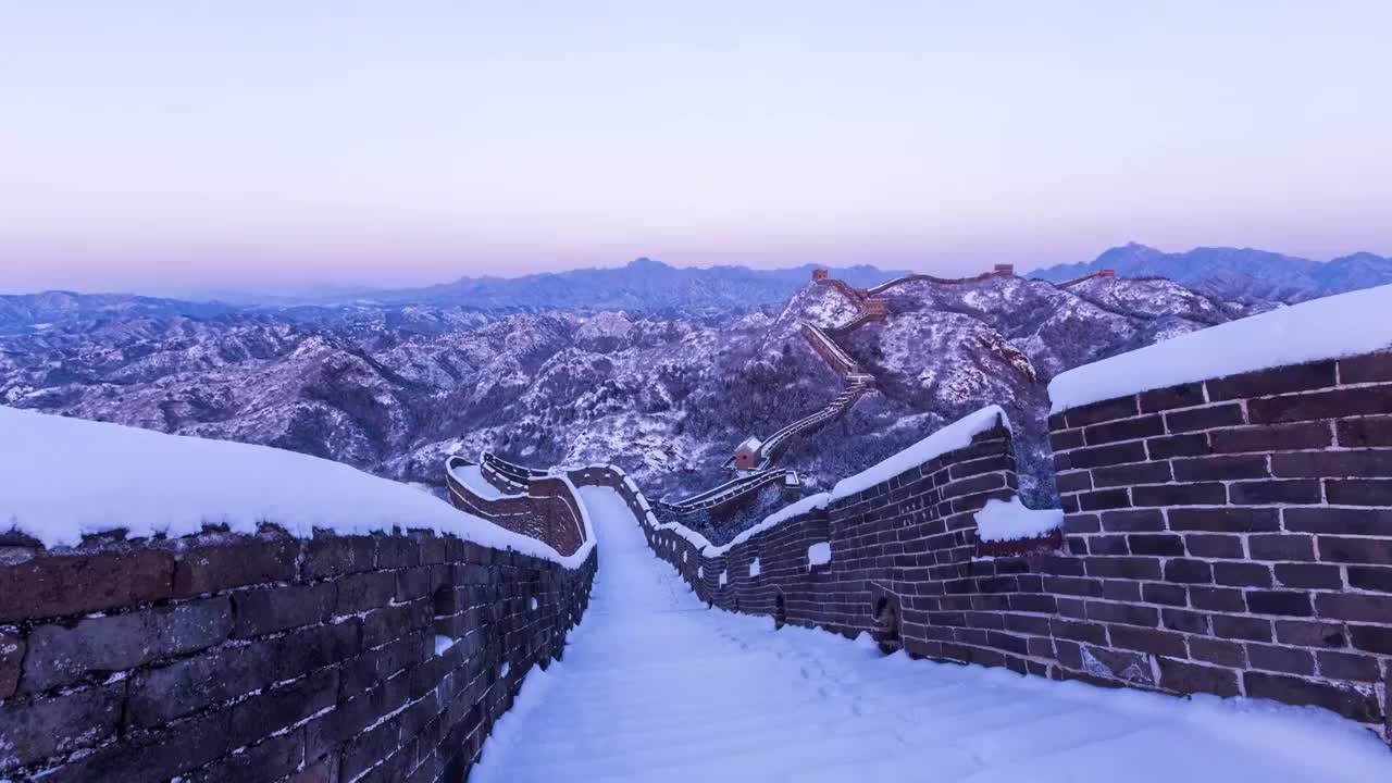 河北滦平金山岭长城雪景晨光视频素材