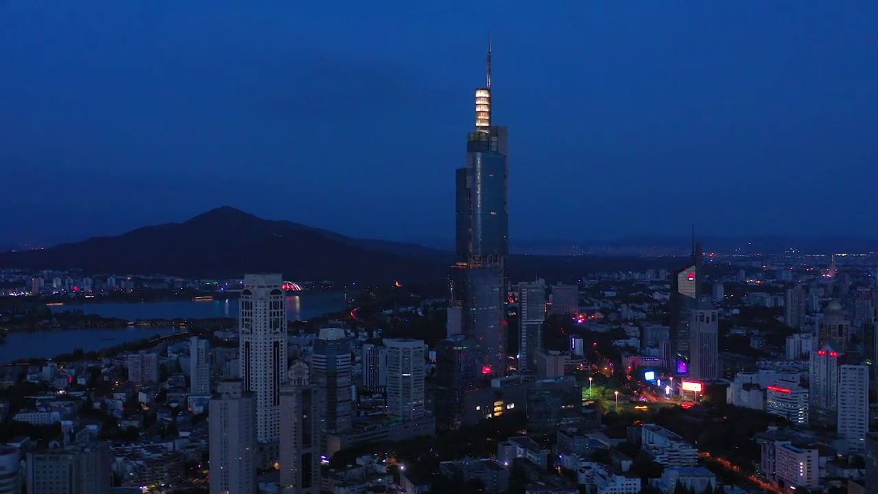 航拍南京现代城市夜景风光视频素材