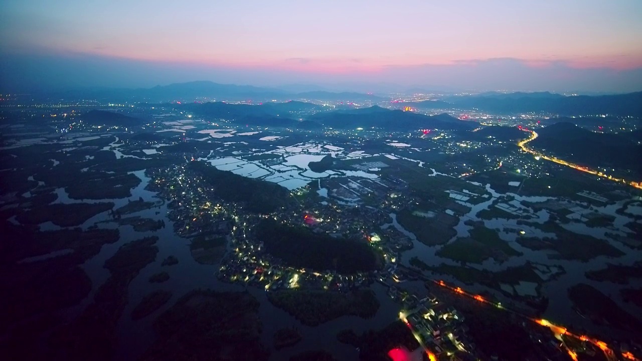 航拍傍晚诸暨著名景点白塔湖国家湿地公园视频素材