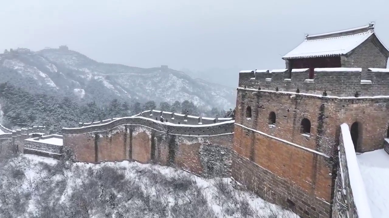 河北承德金山岭长城落雪视频素材