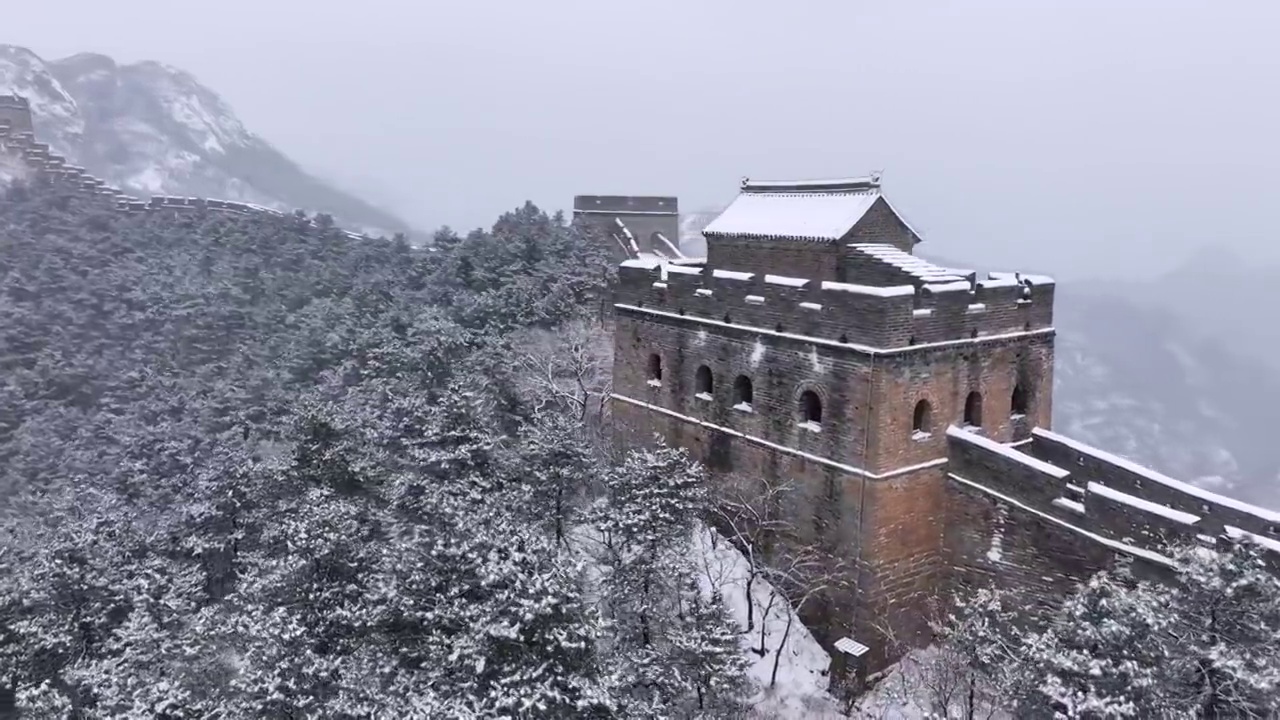 河北承德金山岭长城落雪视频素材