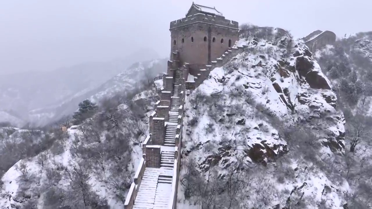 河北承德金山岭长城落雪视频素材