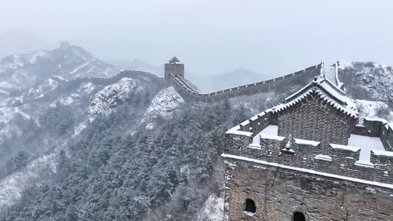 河北承德金山岭长城落雪视频素材