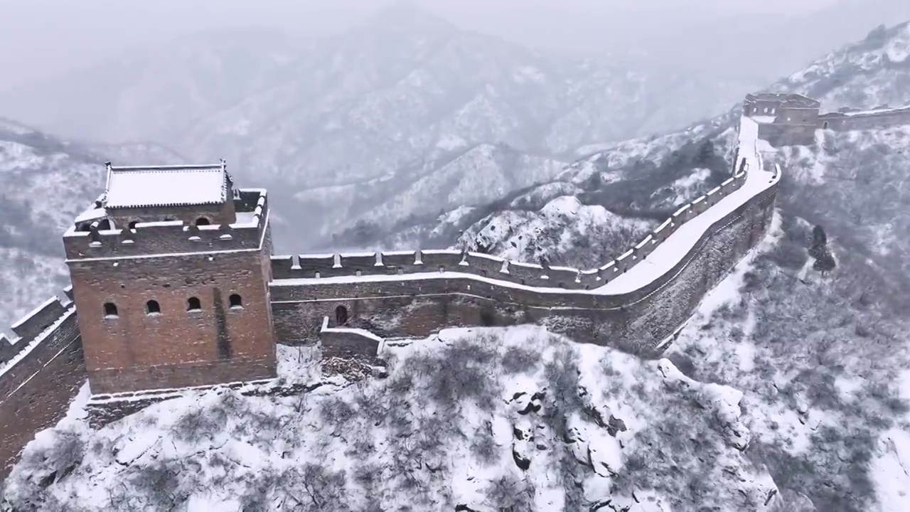 河北承德金山岭长城落雪视频素材