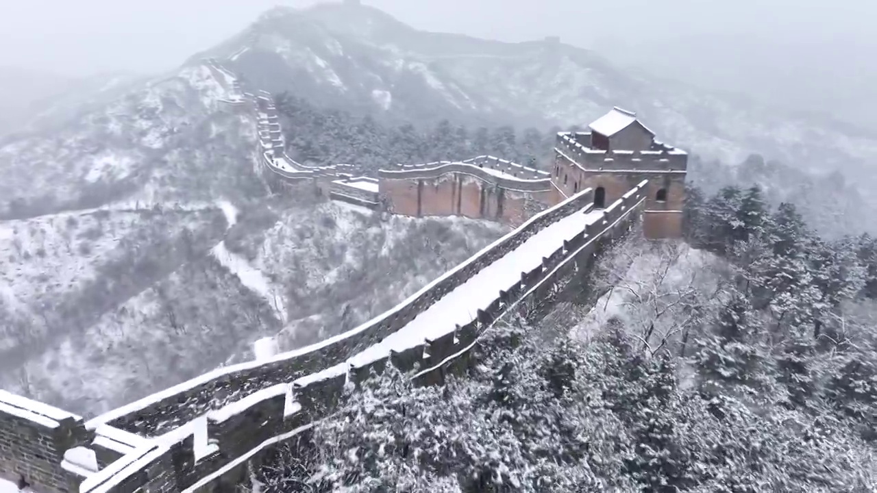 河北承德金山岭长城落雪视频素材