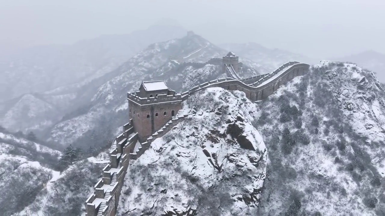 河北承德金山岭长城落雪视频素材