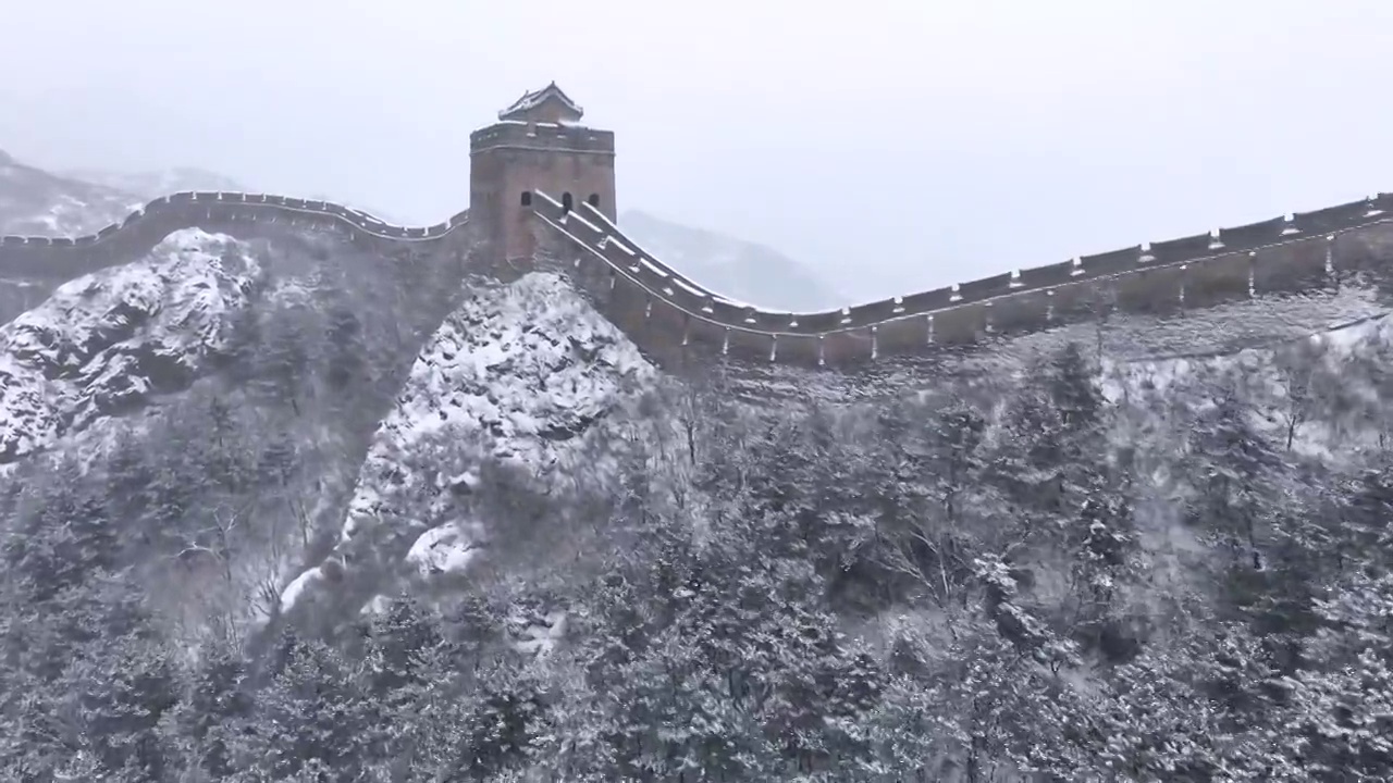 河北承德金山岭长城落雪视频素材