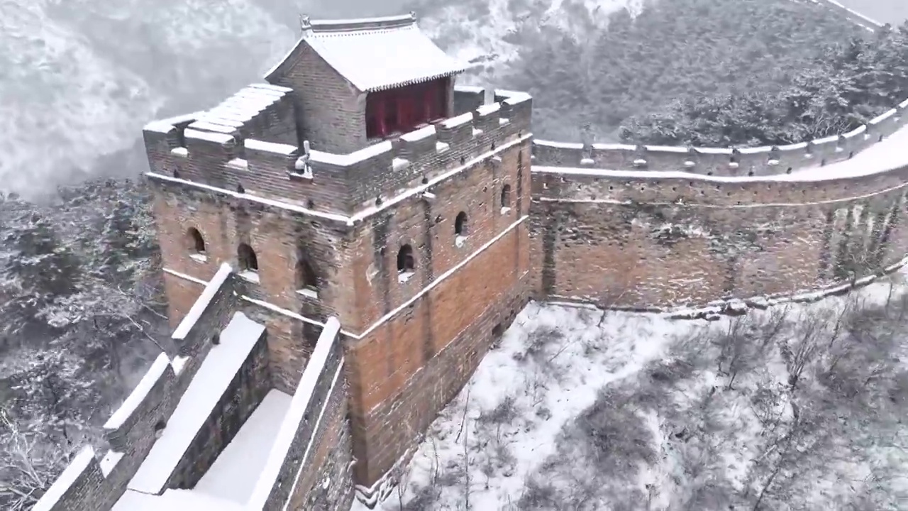 河北承德金山岭长城落雪视频素材